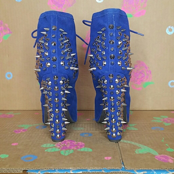 Jeffrey Campbell Blue Suede Spike Boots Size 10 - Picture 4 of 7